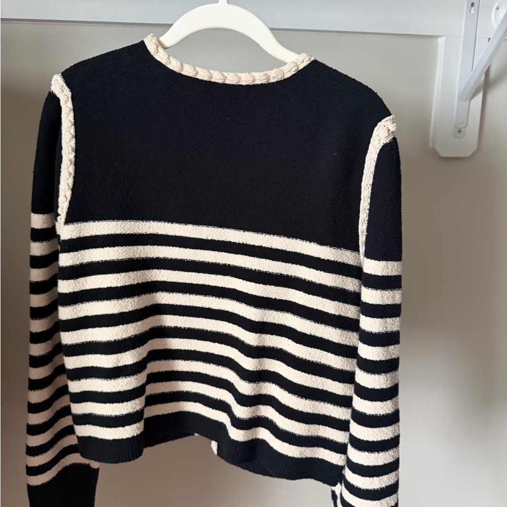 J.Crew Black & Cream Striped Knit Cardigan Sweater — Medium - Picture 5 of 5